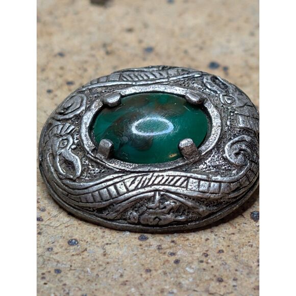 Vintage Miracle Brooch – Celtic Revival, Green Cabochon, UK-Made - Picture 5 of 7